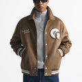 Men's Faux Fur Baseball Jacket Warm Tan Spring