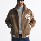 Men's Faux Fur Baseball Jacket Warm Tan Spring