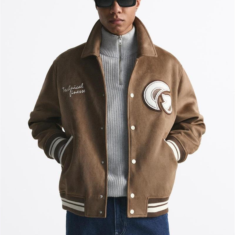 Men's Faux Fur Baseball Jacket Warm Tan Spring
