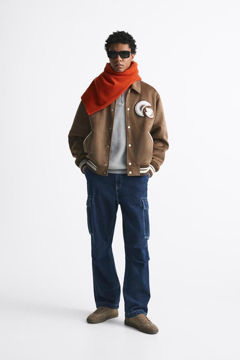 Men's Faux Fur Baseball Jacket Warm Tan Spring