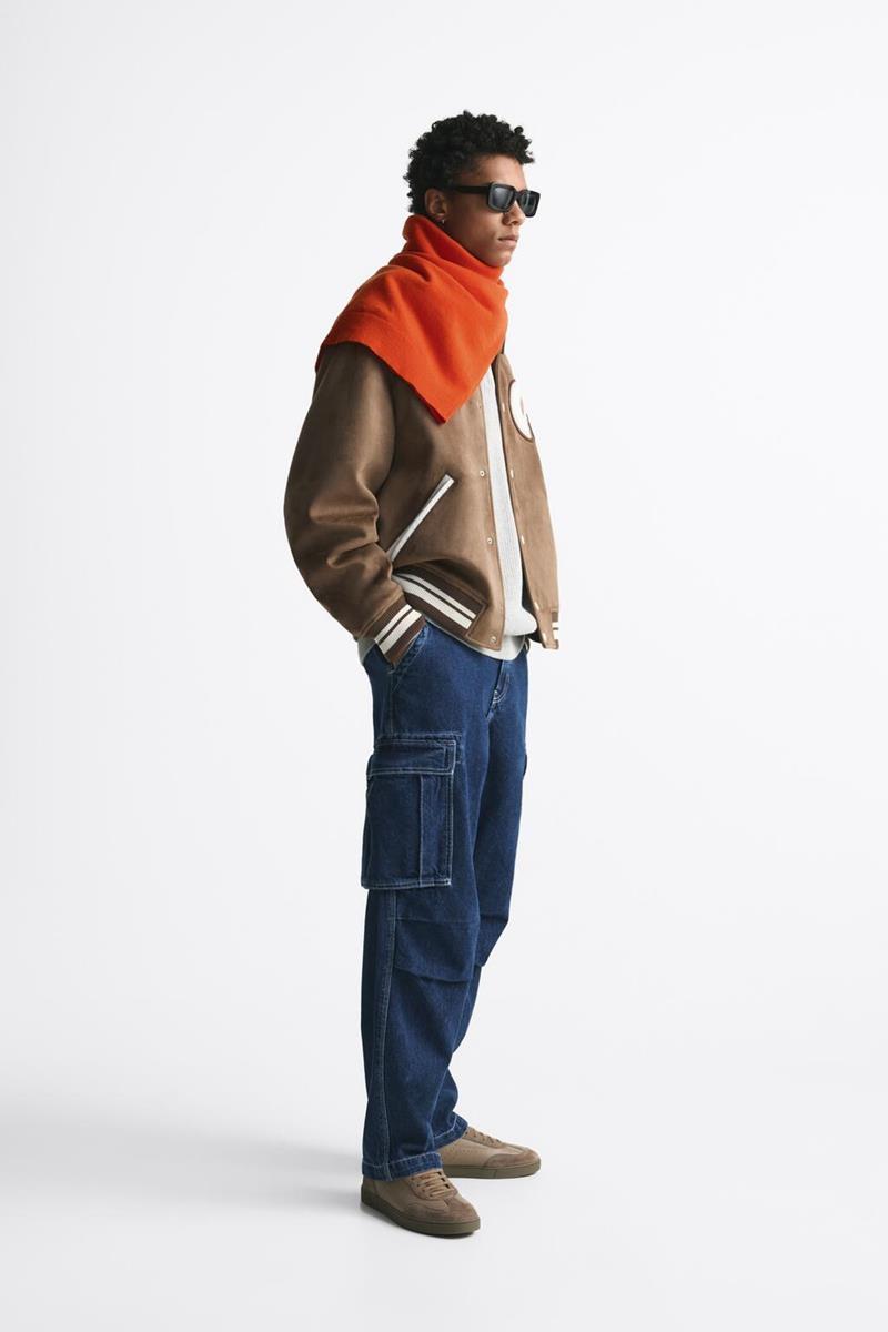 Men's Faux Fur Baseball Jacket Warm Tan Spring