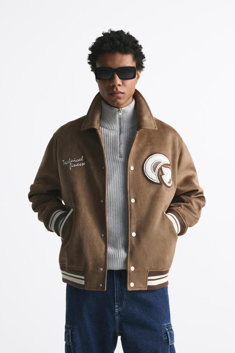 Men's Faux Fur Baseball Jacket Warm Tan Spring