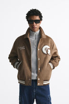 Men's Faux Fur Baseball Jacket Warm Tan Spring