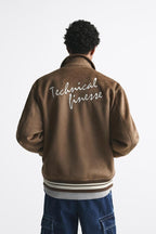 Men's Faux Fur Baseball Jacket Warm Tan Spring
