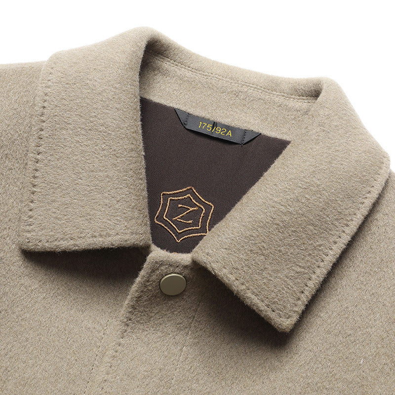 Men’s Handmade Wool Jacket Thick Winter Polo Collar Coat