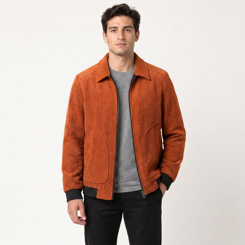 Men's Plus Size Loose Fit Corduroy Coat Side Pocket Jacket