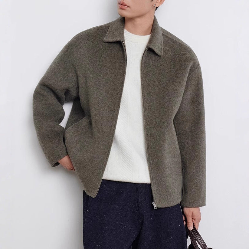 Men's Wool Coat Warm Slim Fit Double Sided Autumn Winter Jacket
