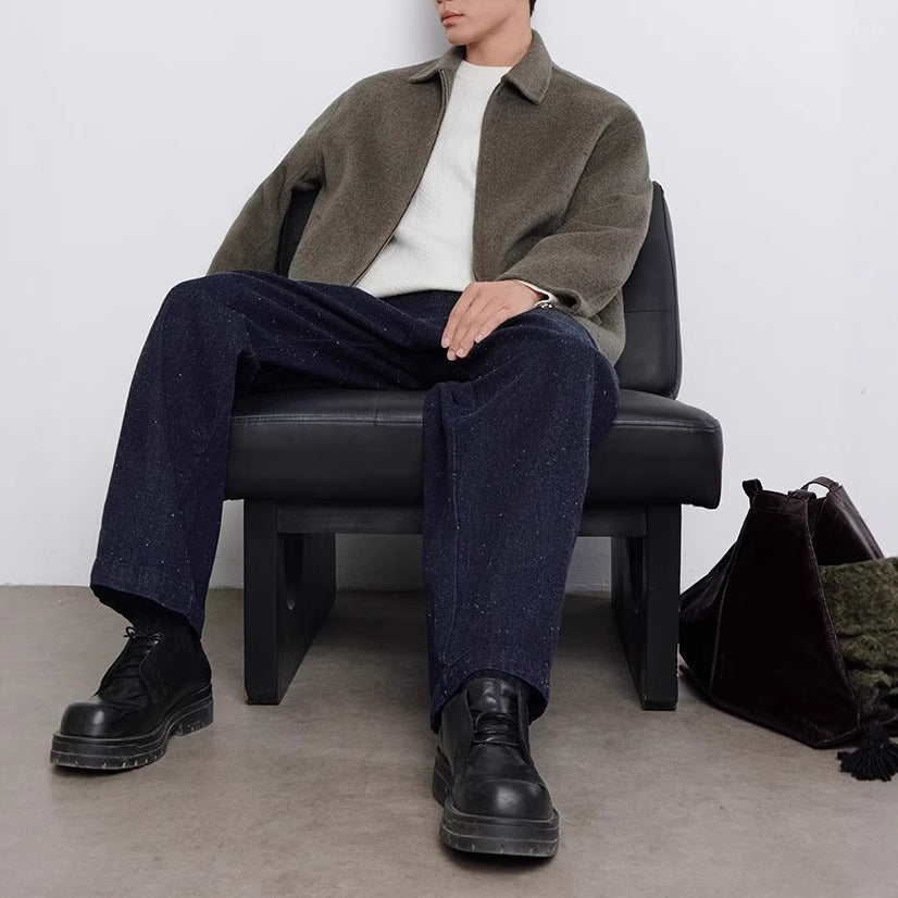 Men's Wool Coat Warm Slim Fit Double Sided Autumn Winter Jacket