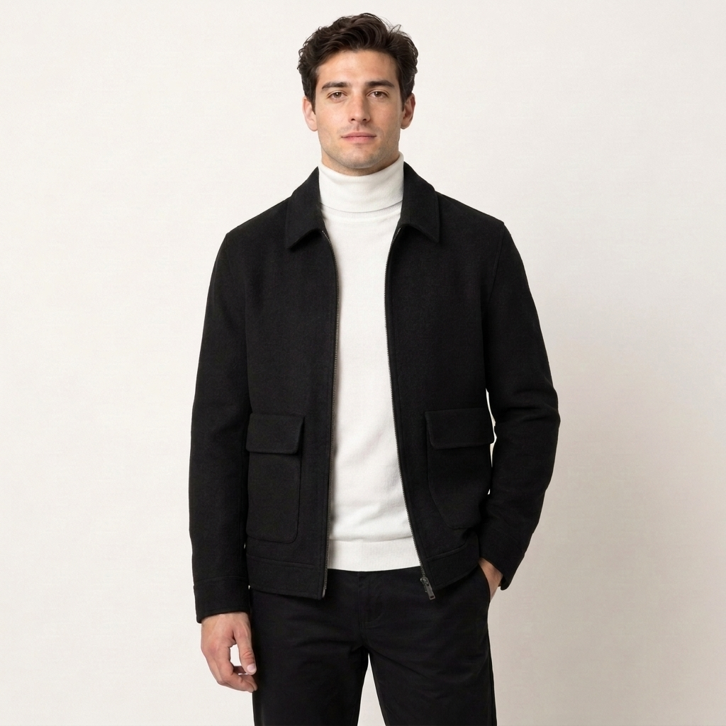 Men’s Wool Jacket Mandarin Collar Loose Fit Lightweight Outerwear