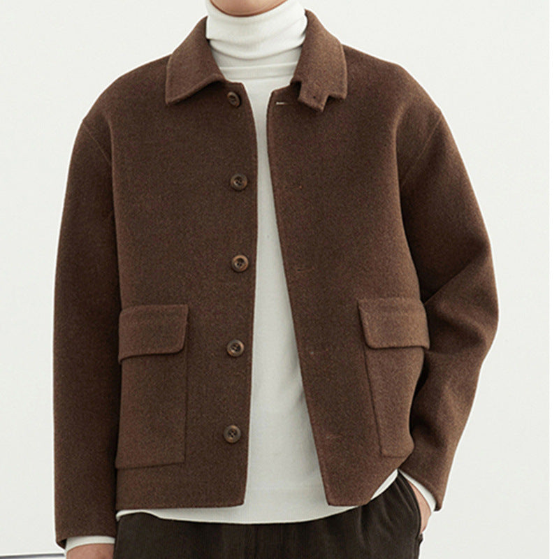 Men's Wool Jacket Short Double Sided Warm Pocket