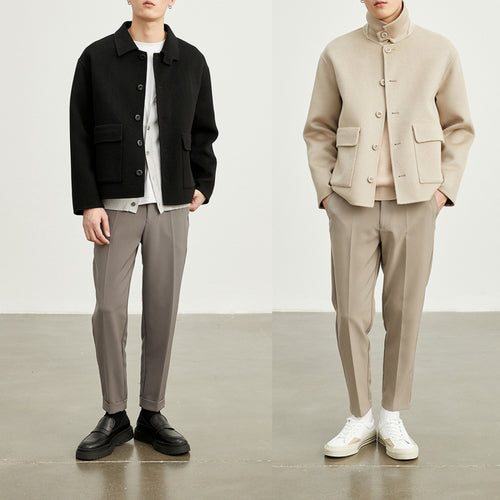 Men's Wool Jacket Short Double Sided Warm Pocket