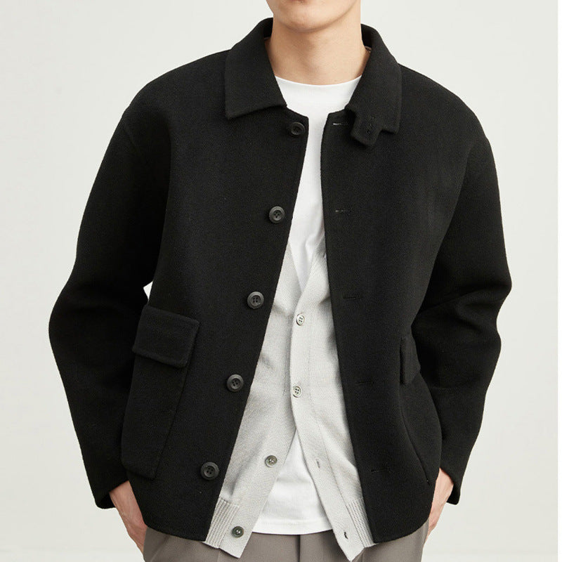 Men's Wool Jacket Short Double Sided Warm Pocket