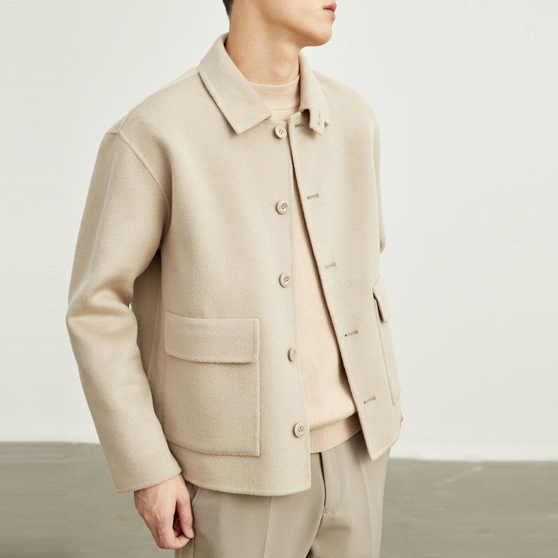 Men's Wool Jacket Short Double Sided Warm Pocket