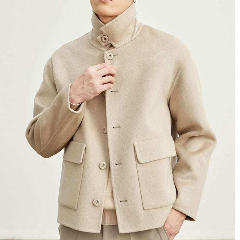 Men's Wool Jacket Short Double Sided Warm Pocket