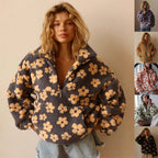 Women's Fleece Jacket Floral Lambskin Warm Quarter Zip Top