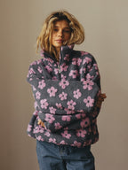 Women's Fleece Jacket Floral Lambskin Warm Quarter Zip Top