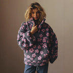 Women's Fleece Jacket Floral Lambskin Warm Quarter Zip Top
