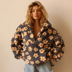 Women's Fleece Jacket Floral Lambskin Warm Quarter Zip Top