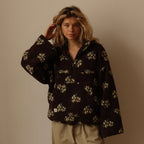 Women's Fleece Jacket Floral Lambskin Warm Quarter Zip Top