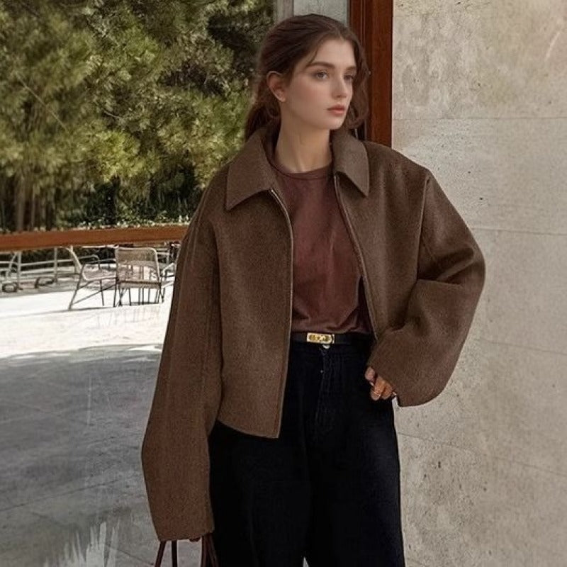 Women's Jacket Wool Blend Warm Relaxed Fit Beige