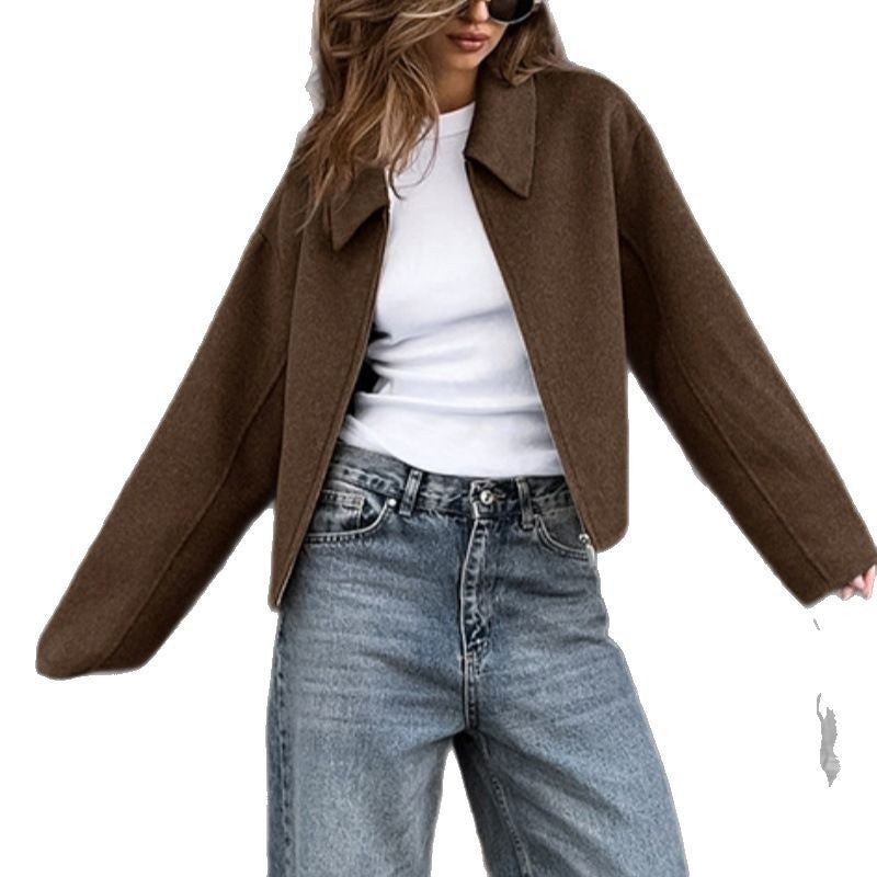 Women's Jacket Wool Blend Warm Relaxed Fit Beige