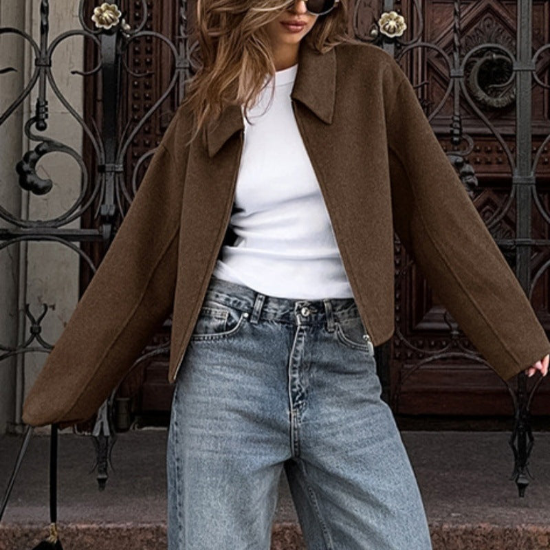 Women's Jacket Wool Blend Warm Relaxed Fit Beige