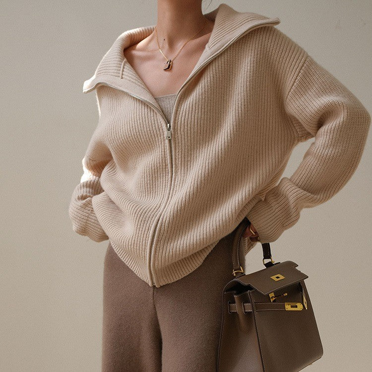 Women’s Khaki Knit Cardigan Sweater Loose Warm Layering