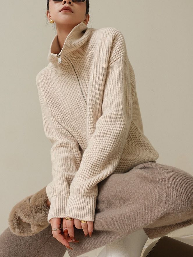Women’s Khaki Knit Cardigan Sweater Loose Warm Layering