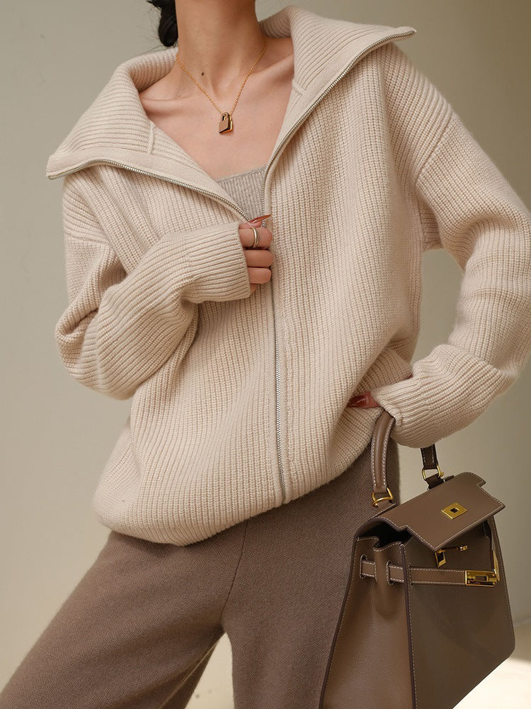 Women’s Khaki Knit Cardigan Sweater Loose Warm Layering