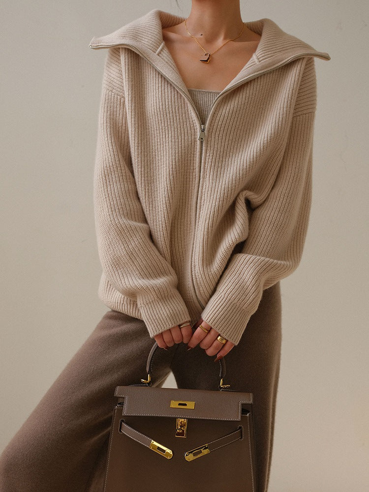 Women’s Khaki Knit Cardigan Sweater Loose Warm Layering