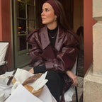 Women's Leather Jacket Black Cropped Lapel Fit Casual Coat