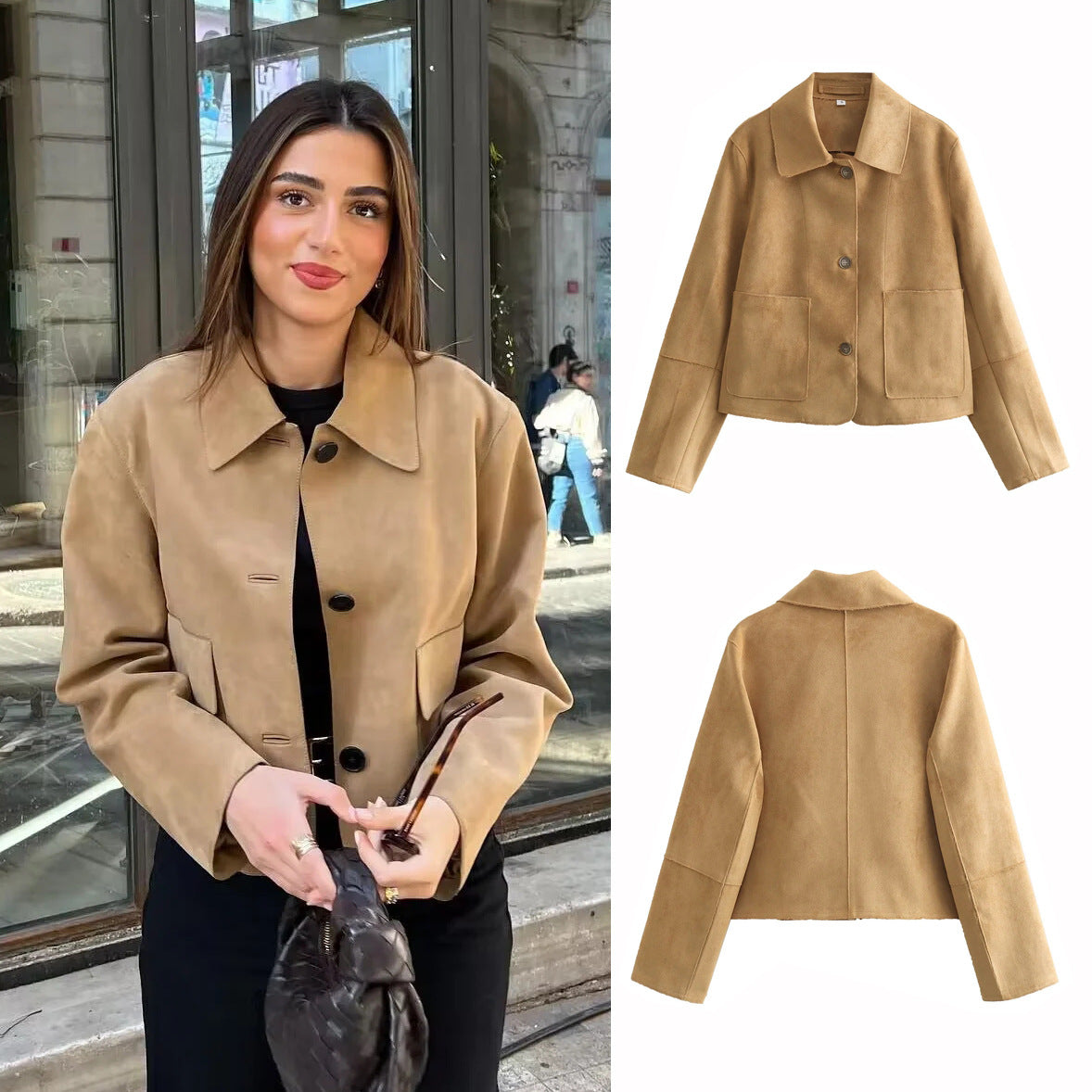 Women's Suede Jacket Soft Comfort Warm Coat Brown