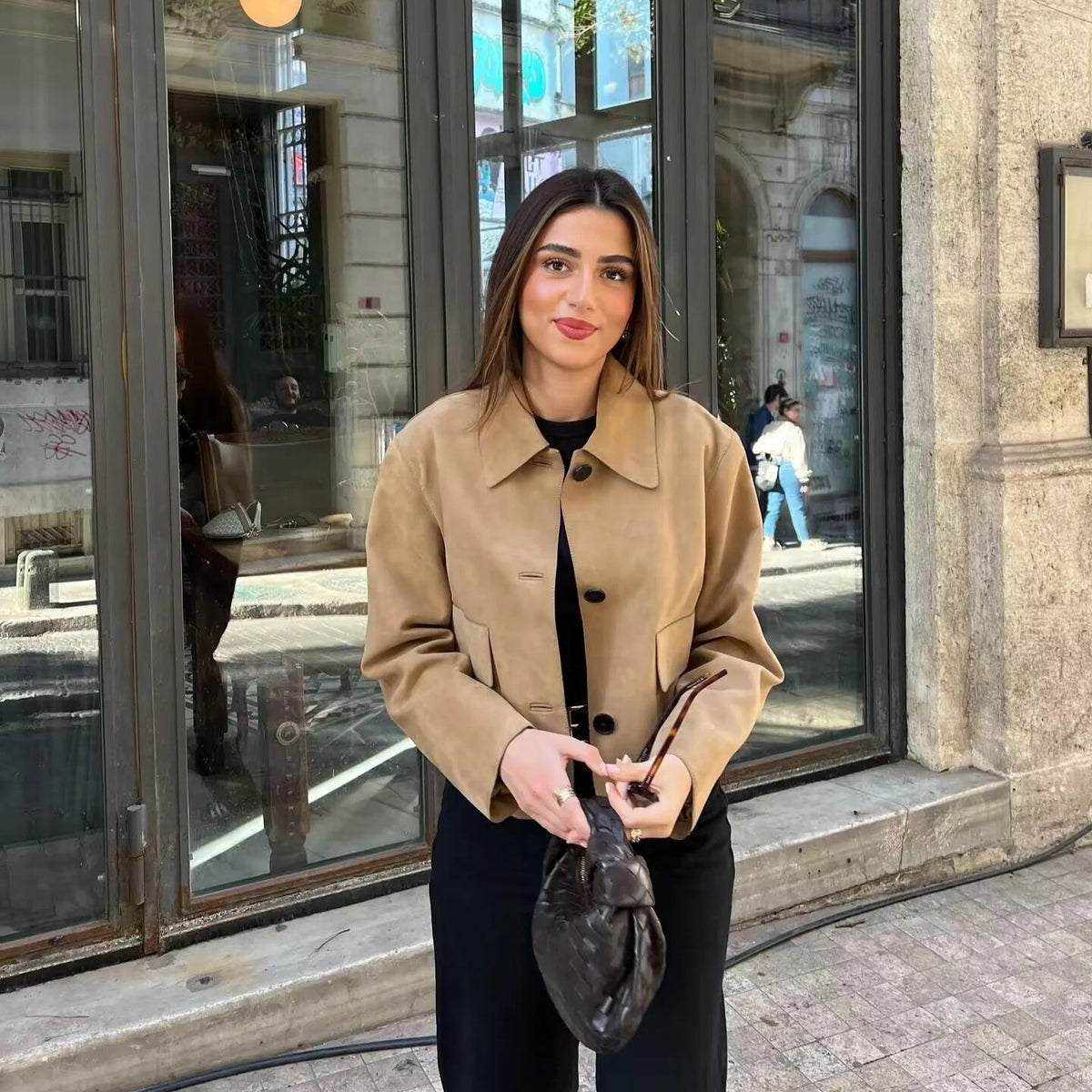 Women's Suede Jacket Soft Comfort Warm Coat Brown