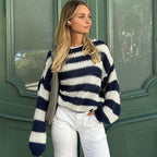 Women's Sweater Striped Pullover Knit Loose Fit Soft Warmth