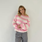 Women's Sweater Striped Pullover Knit Loose Fit Soft Warmth