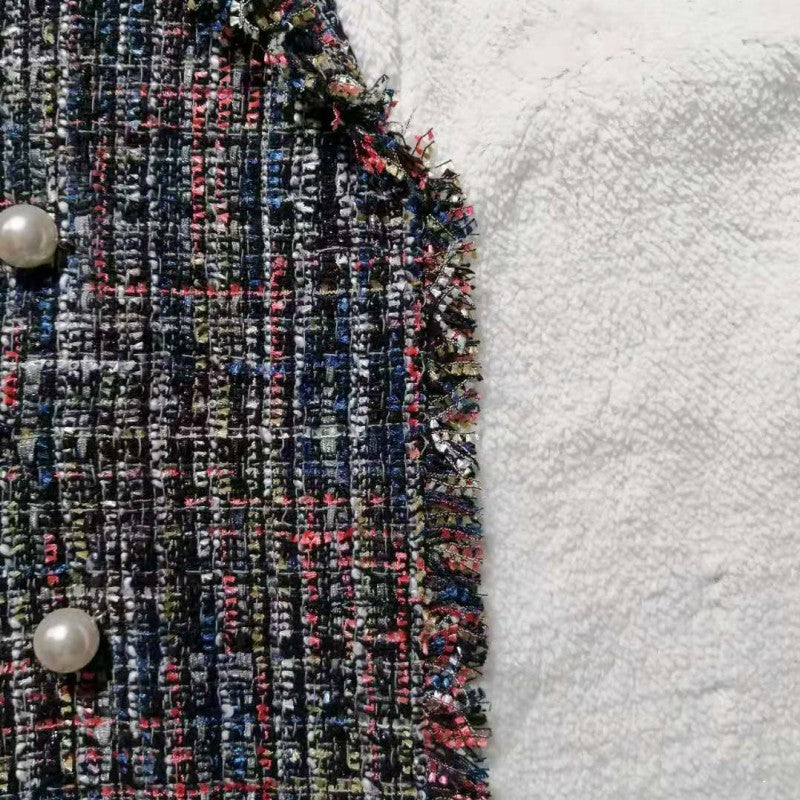 Women Tweed Jacket Fringe Check Plaid Warm Plus Size