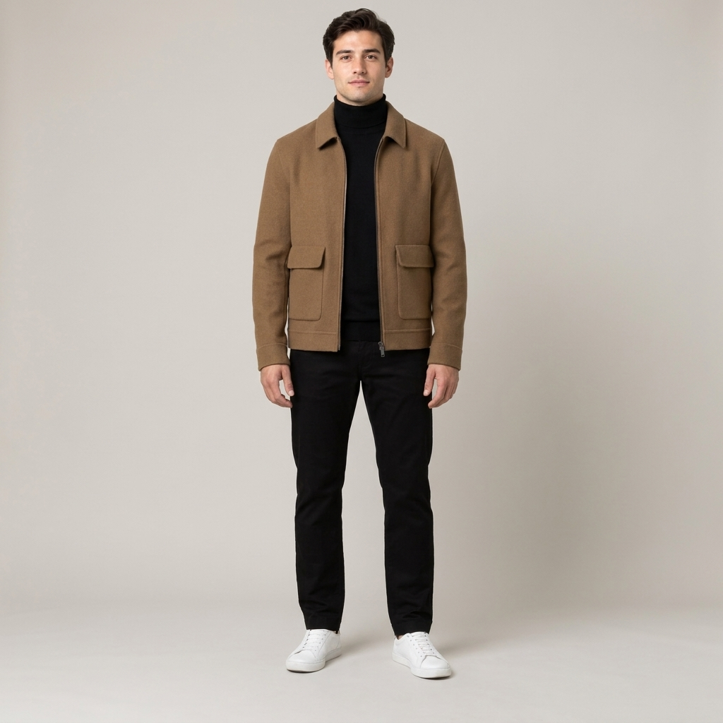 Mandarin-collar Cardigan Wool Jacket Mens Loose Casual Outerwear