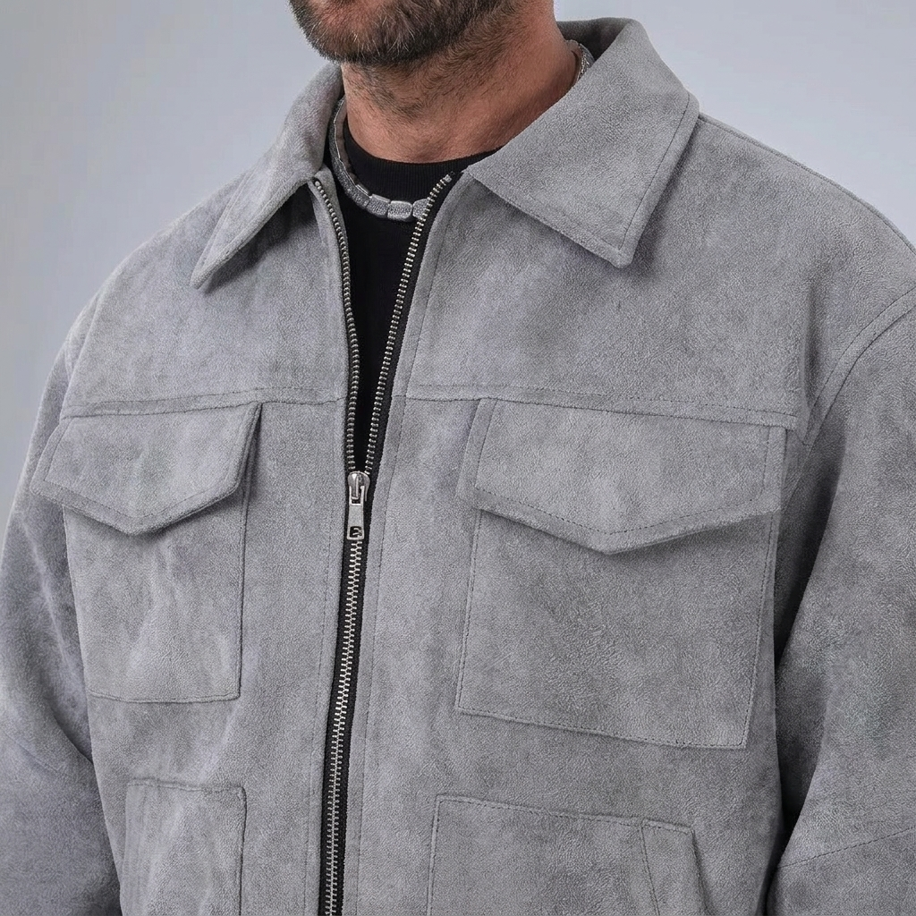 Fashion Men's Fur Zipper Big Pocket Jacket Coat