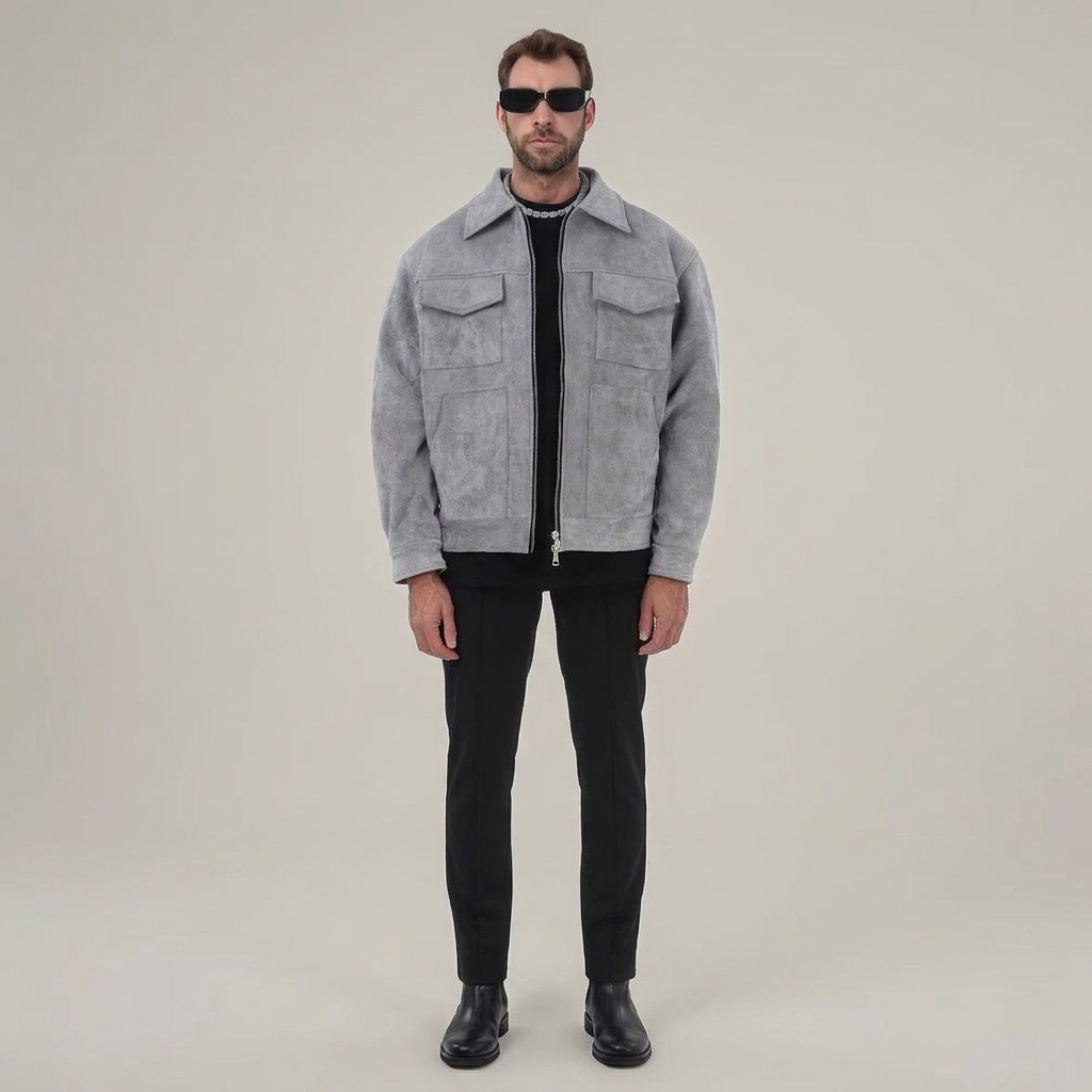 Fashion Men's Fur Zipper Big Pocket Jacket Coat